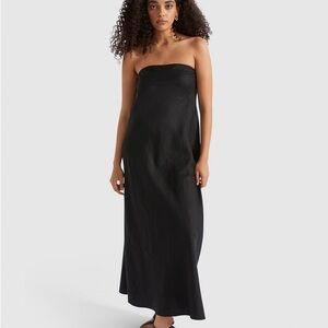 Brand name Linen Maxi Dress by SEED Heritage - Strapless, Black, Medium